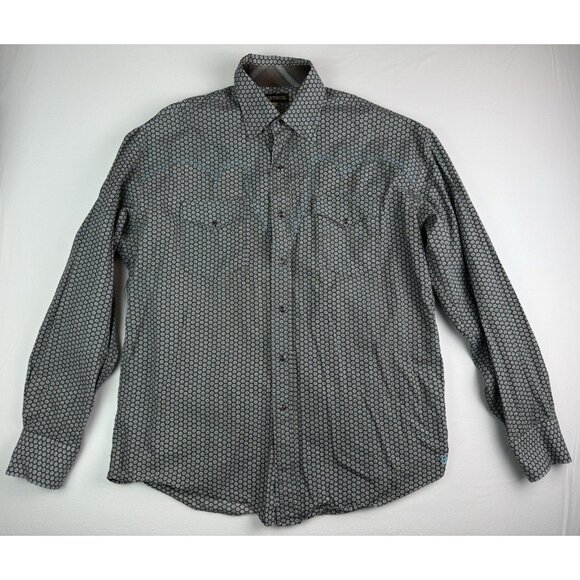 STETSON Pearl Snap Geometric Print Long Sleeve Western Shirt Brown/Teal Sz Large - Picture 1 of 11